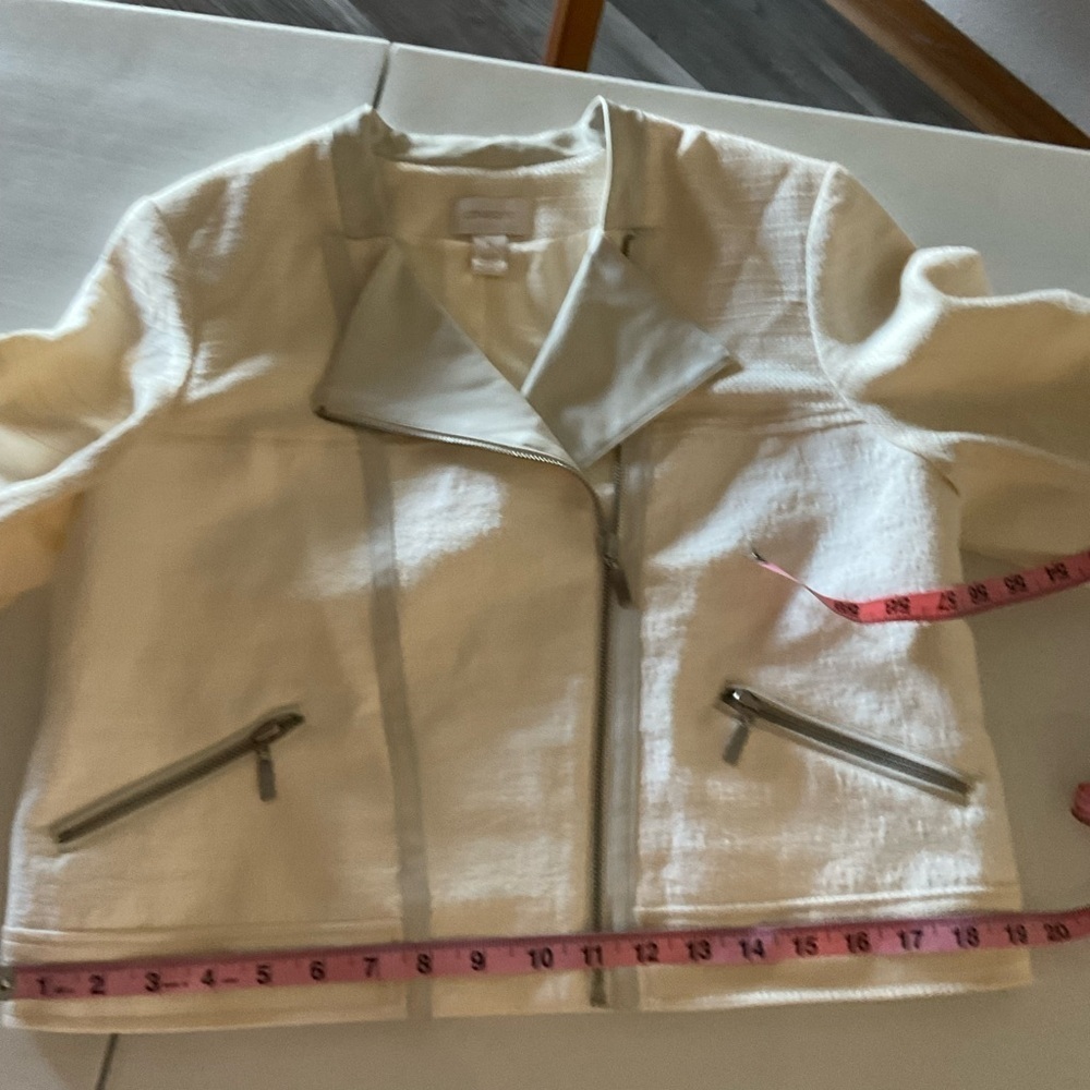 Chico’s Moto Jacket Mixed Media Fabric Zip Closure Ivory Size M (8) Chico's 1 - Picture 7 of 15